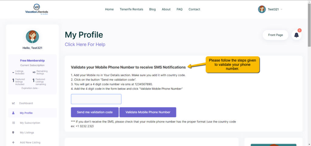 a screenshot of the mobile phone number application