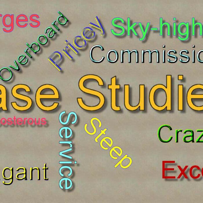 a word cloud with words related to case studies